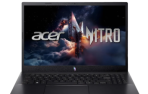 Notebook gamer Acer Nitro V15 preto com detalhes modernos, tela de 15.6 polegadas aberta, evidenciando seu design focado em alta performance.